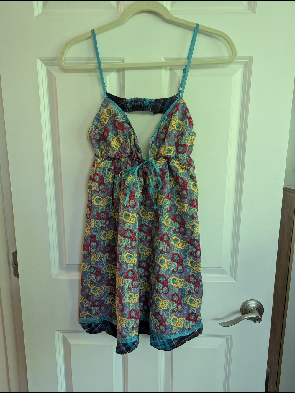 Free People Pastel Printed Night Gown Dress in Teal, Pink & Yellow